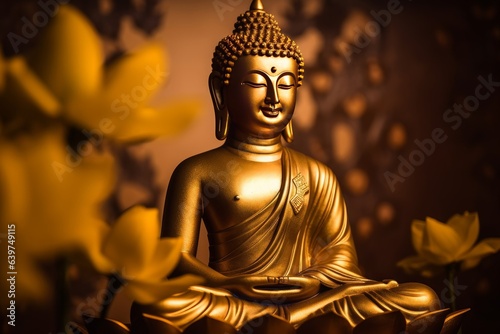 Buddha Purnima celebration  Buddha Jayanti golden color image of god gautam buddha peace of mind  Generative AI