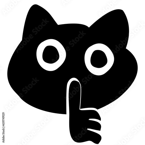 ฺBlack Little Cat character holding hand near mouth silence. Shhh symbol