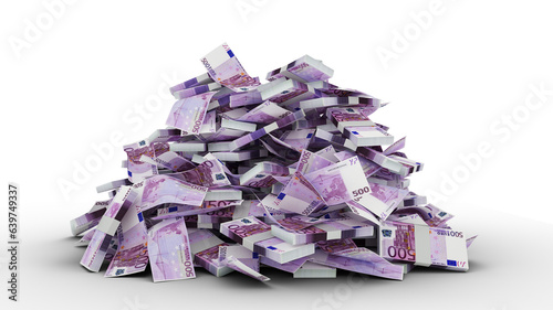 Big pile of Euro notes. A lot of money isolated on transparent background. bundles of cash, euros, europen union, heap of money photo