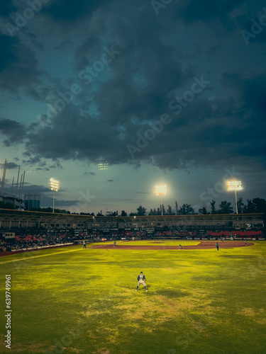 view of the city baseball stadium at night