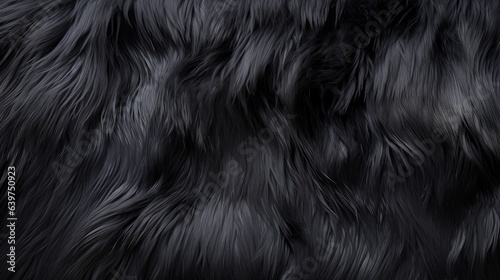 Illustration of black wool texture background, dark natural sheep wool, black seamless cotton, texture of gray fluffy fur, close-up fragment of black wool carpet