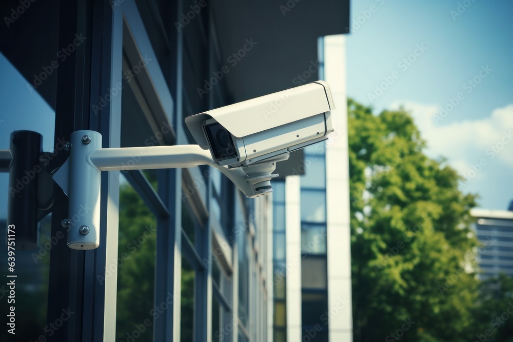 IP CCTV camera on modern building, security system concept Generative AI IP CCTV camera on modern building, security system concept Generative AI