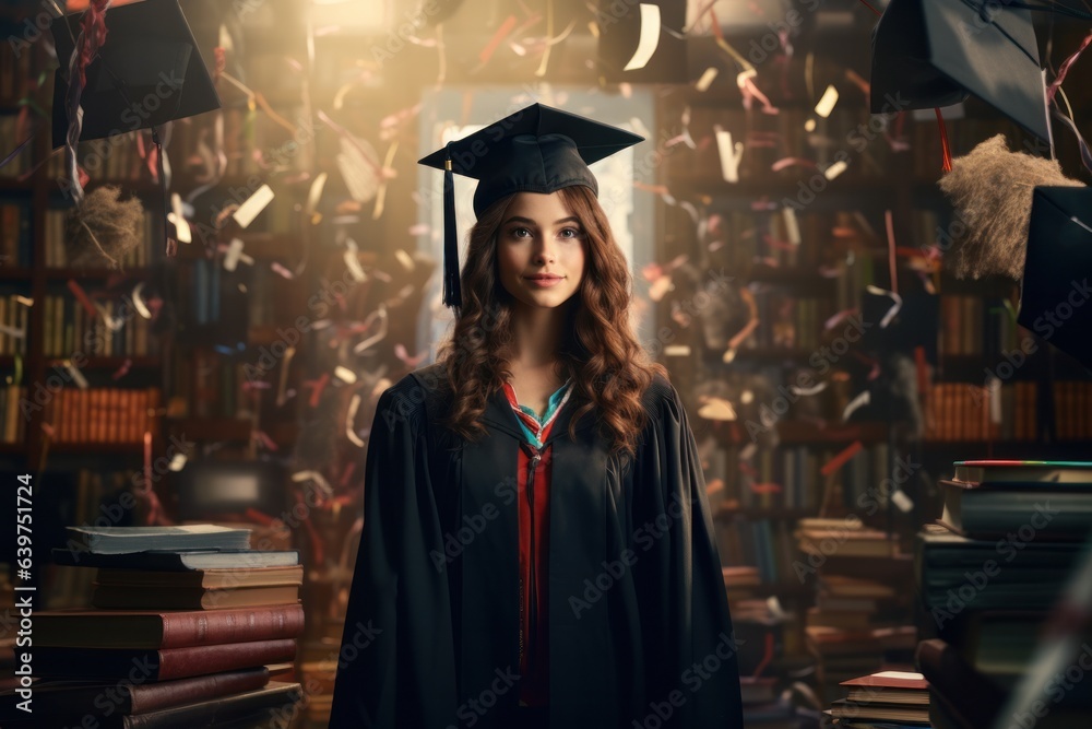Obraz premium Illustration of graduation concept education congratulation. Graduation Ceremony ,Congratulated the graduates in University, Generative AI