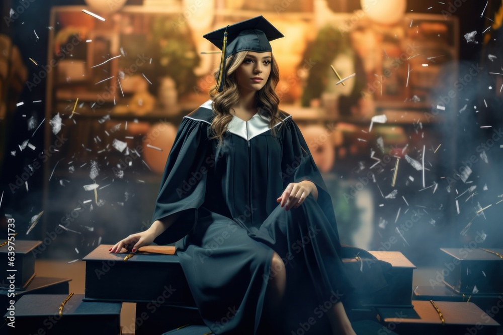 Obraz premium Illustration of graduation concept education congratulation. Graduation Ceremony ,Congratulated the graduates in University, Generative AI
