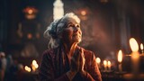 Elderly woman praying to the god, Generative AI