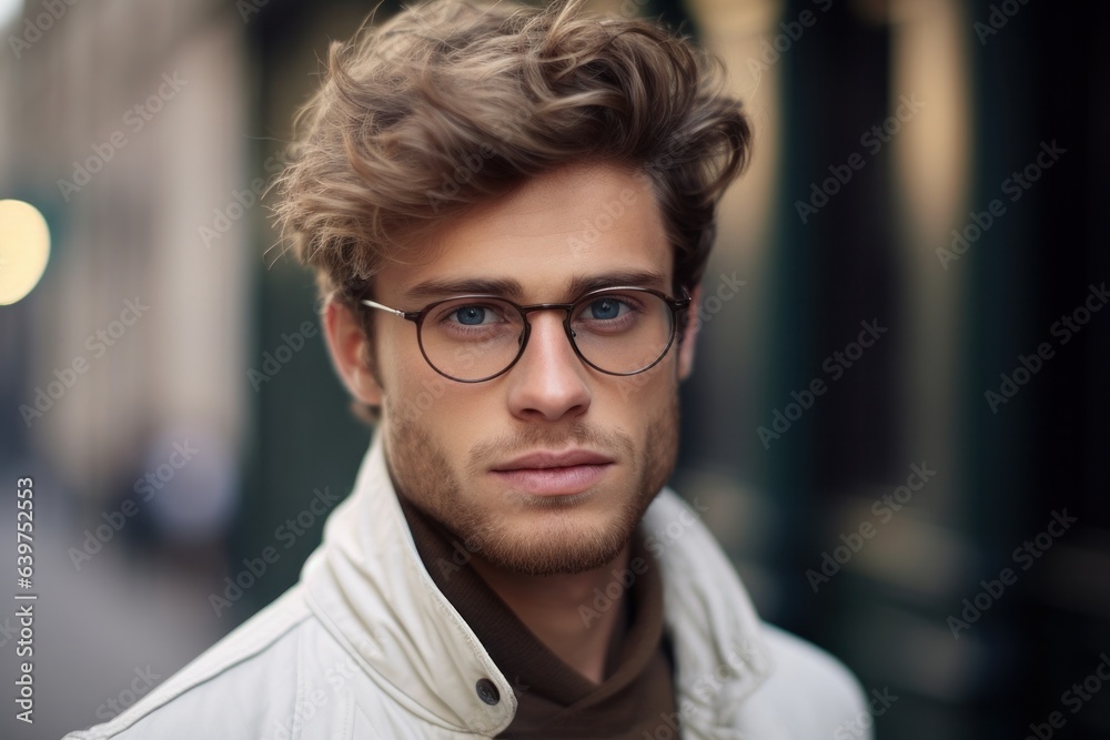 Obraz premium Portrait of handsome man europe, cuacasian background, Generative AI