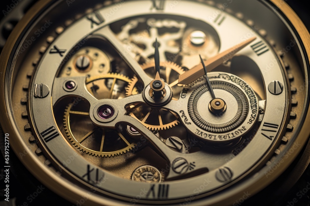Closeup of retro mechanical old clockwork macro shots, Generative AI Closeup of retro mechanical old clockwork macro shots, Generative AI