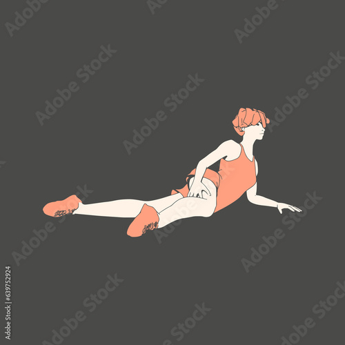 Lying woman. Sport girl illustration. Casual sportwear - t-shirt, breeches and sneakers. Young woman wearing workout clothes. Sport fashion girl outline in urban casual style.