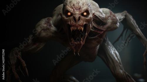 Scary horror background with spooky monster, Halloween wallpaper, Generative AI © tonstock