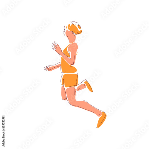Jumping beautiful woman. Sport girl illustration. Young woman wearing workout clothes. Sport fashion girl outline in urban casual style.