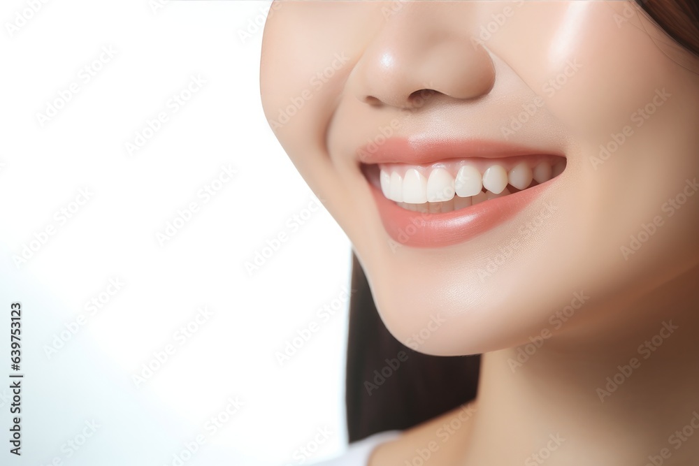 Beautiful female smile after teeth whitening procedure, Generative AI Beautiful female smile after teeth whitening procedure, Generative AI