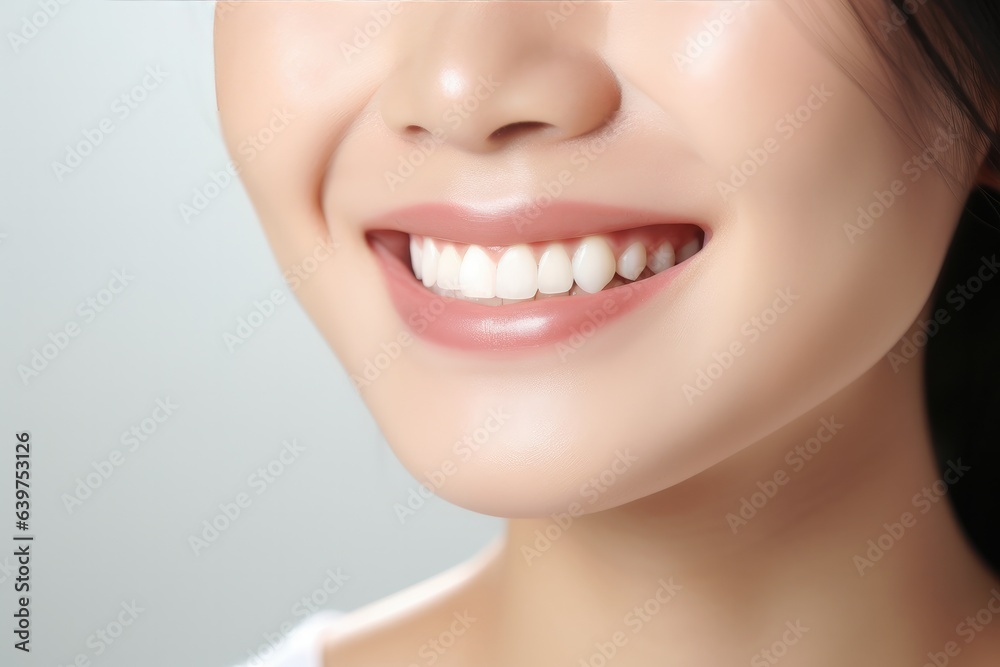 Beautiful female smile after teeth whitening procedure, Generative AI Beautiful female smile after teeth whitening procedure, Generative AI