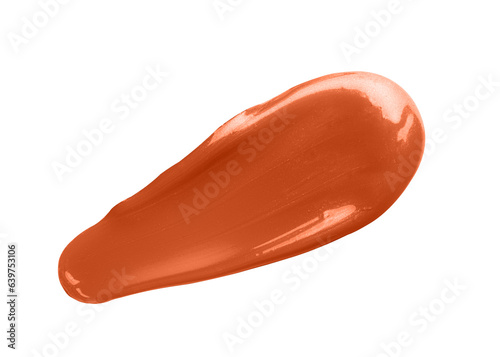Orange Innocent color glossy Lip gloss cosmetic swipe smear smudge isolated on transparent background. shine lip gel brush stroke close up. Makeup cream texture background