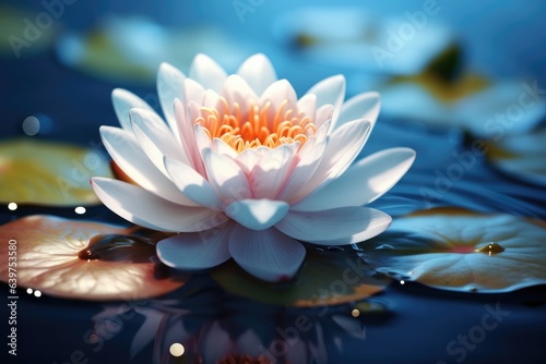 Beautiful pink waterlily or lotus flower in water , Generative AI