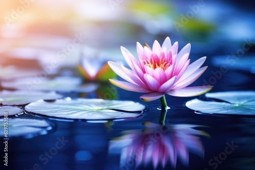 Beautiful pink waterlily or lotus flower in water , Generative AI