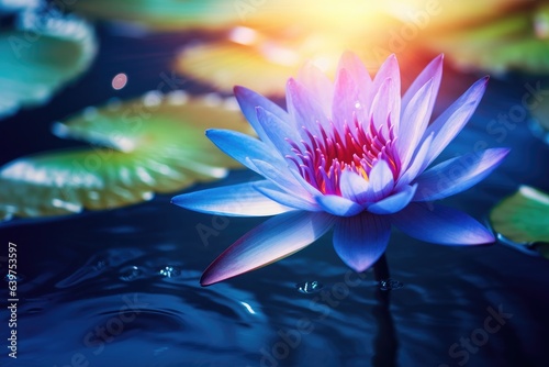 Beautiful pink waterlily or lotus flower in water   Generative AI