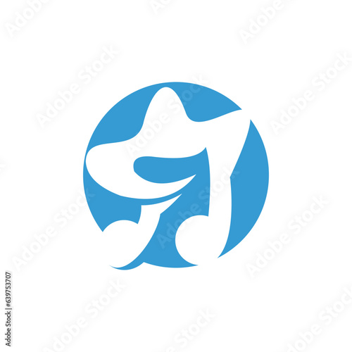 vector musical notation logo in blue