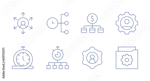 Management icons. Editable stroke. Containing outsourcing, time manager, management, time management, gear.