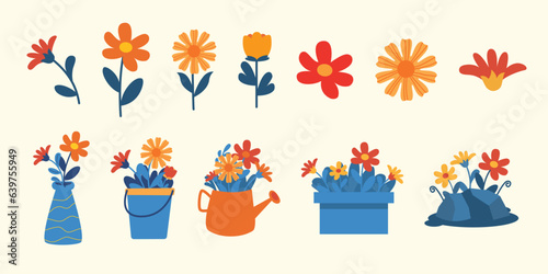 Set Of Spring Flower. Flower on Pot