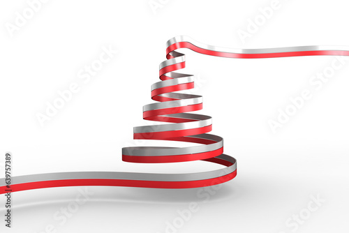 Digital png illustration of white and red ribbon holding christmas tree on transparent background