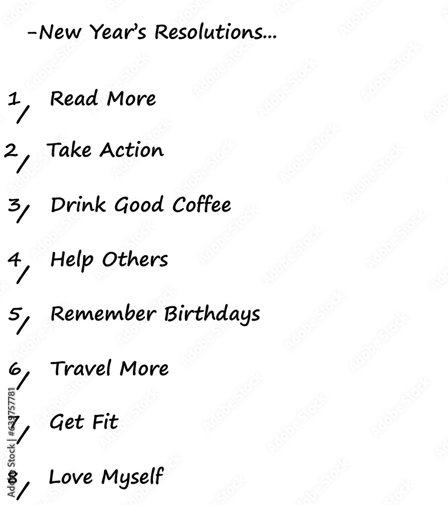 Obraz premium Digital png illustration of new year's resolutions text with list on transparent background