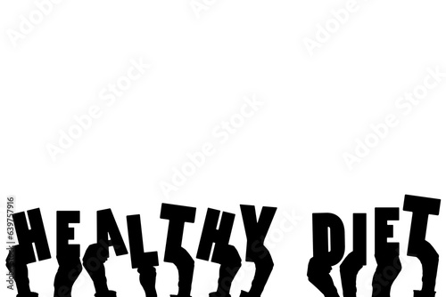 Digital png illustration of hands with healthy diet text on transparent background