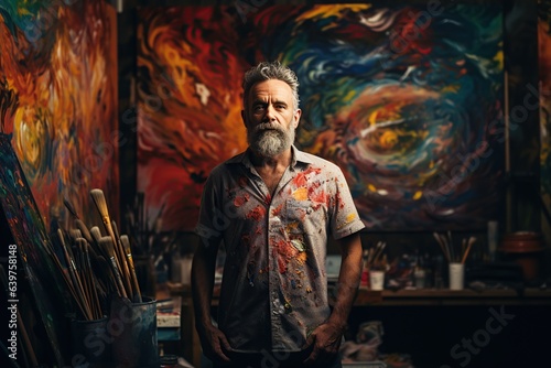 Wallpaper Mural artistically driven painter standing before a canvas, lost in a world of colors and strokes, Generated with AI Torontodigital.ca