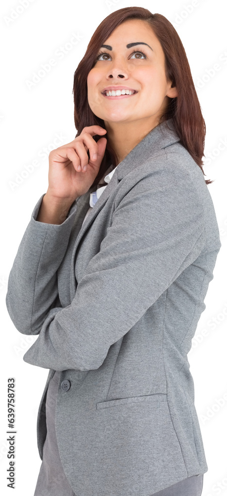 Digital png photo of caucasian businesswoman thinking on transparent background Digital png photo of caucasian businesswoman thinking on transparent background