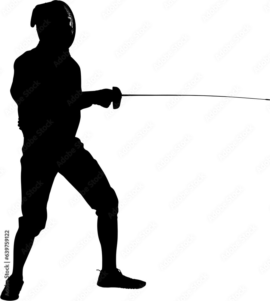 Digital png silhouette image of fencer with skewer on transparent background