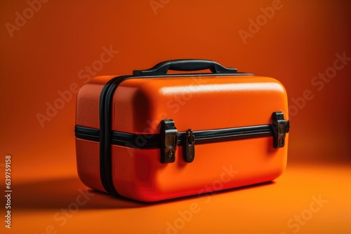 new modern orange suitcase for tools on orange background.copy space
