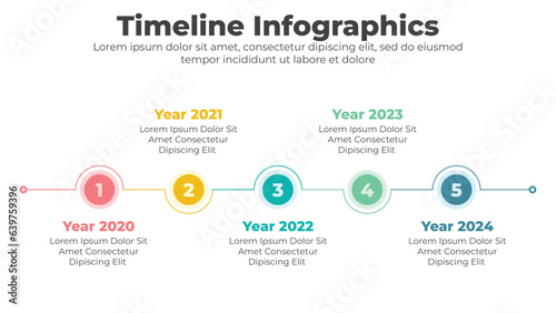 Circular shape for infographic timeline presentation slide with 5 options or steps 