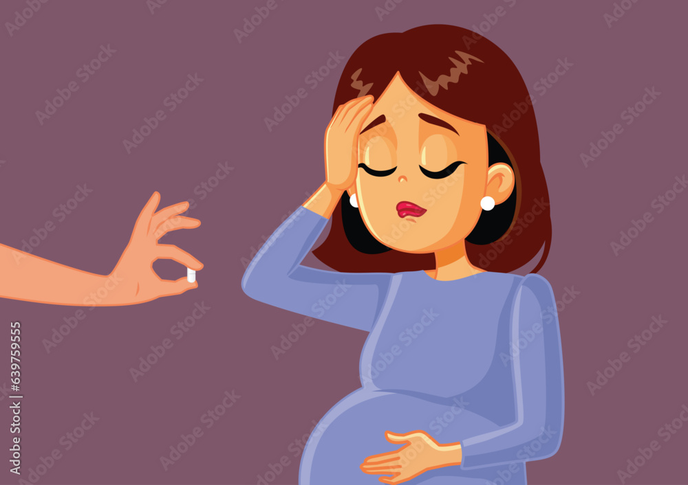 Pregnant Woman Feeling Sick Receiving a Pill Vector Cartoon Illustration. Anxious mother to be taking treatment from medical doctor
Pregnant Woman Feeling Sick Receiving a Pill Vector Cartoon Illustration. Anxious mother to be taking treatment from medical doctor