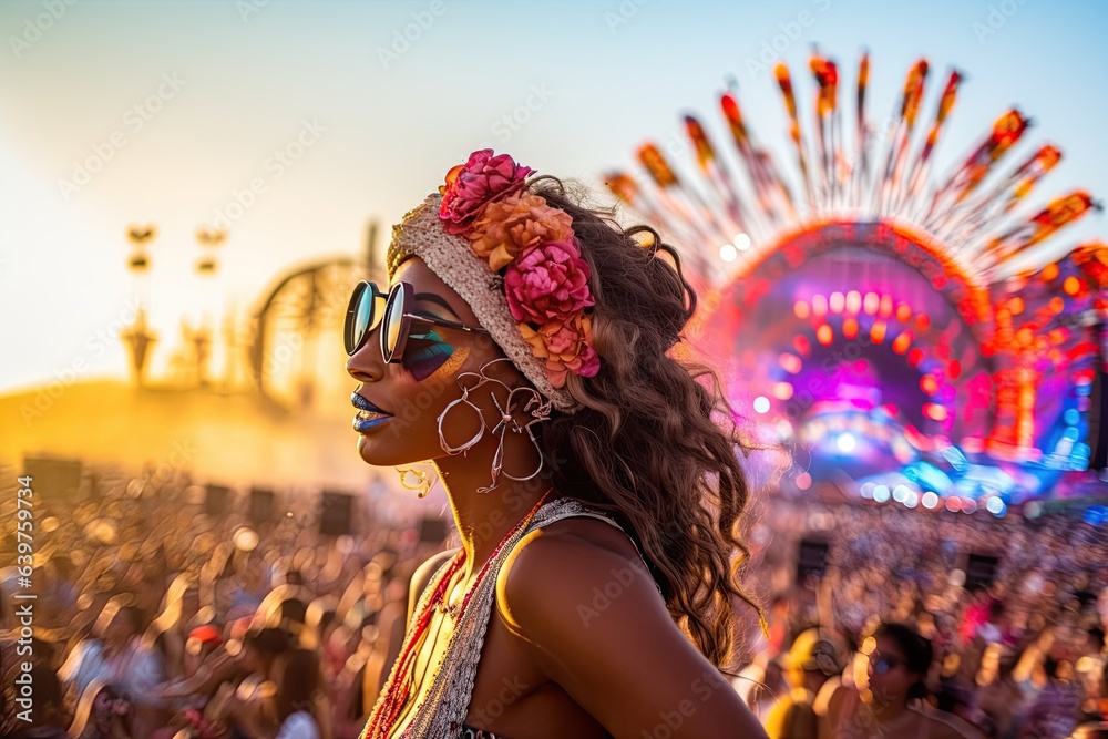 colorful and lively scene from the Coachella Music Festival.Generated with AI