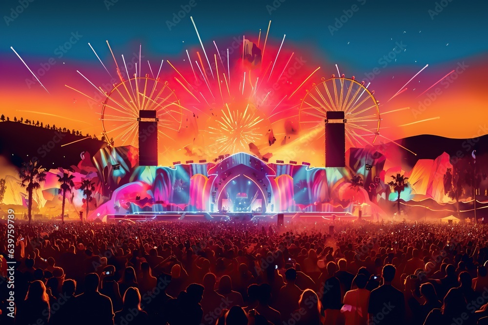 colorful and lively scene from the Coachella Music Festival.Generated with AI