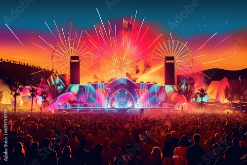 Obraz na płótnie colorful and lively scene from the Coachella Music Festival.Generated with AI w salonie