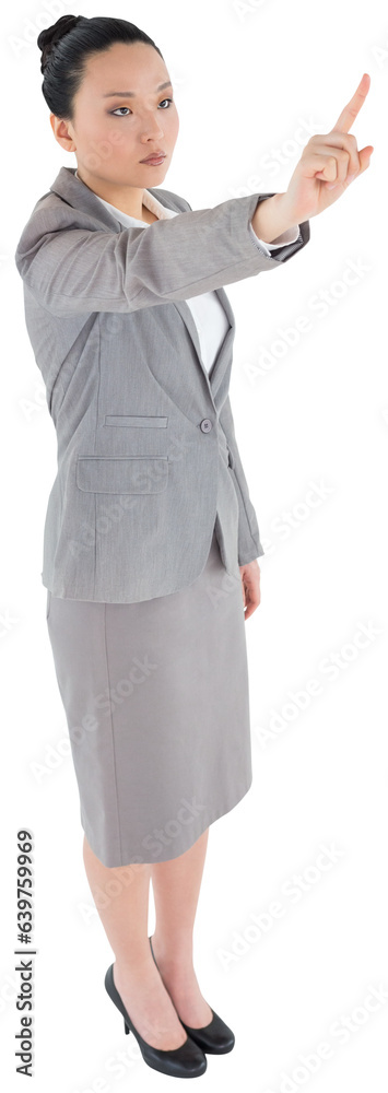 Digital png photo of asian businesswoman pointing finger on transparent background Digital png photo of asian businesswoman pointing finger on transparent background