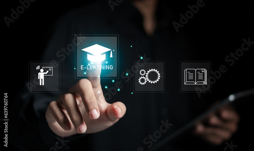 E- learning concept. Internet webinars for the development of personal skills and professional qualifications.