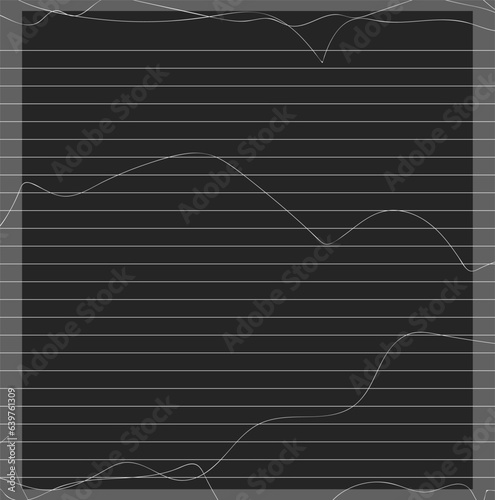 The striped notebook sheet with a dark background has wavy additional lines.