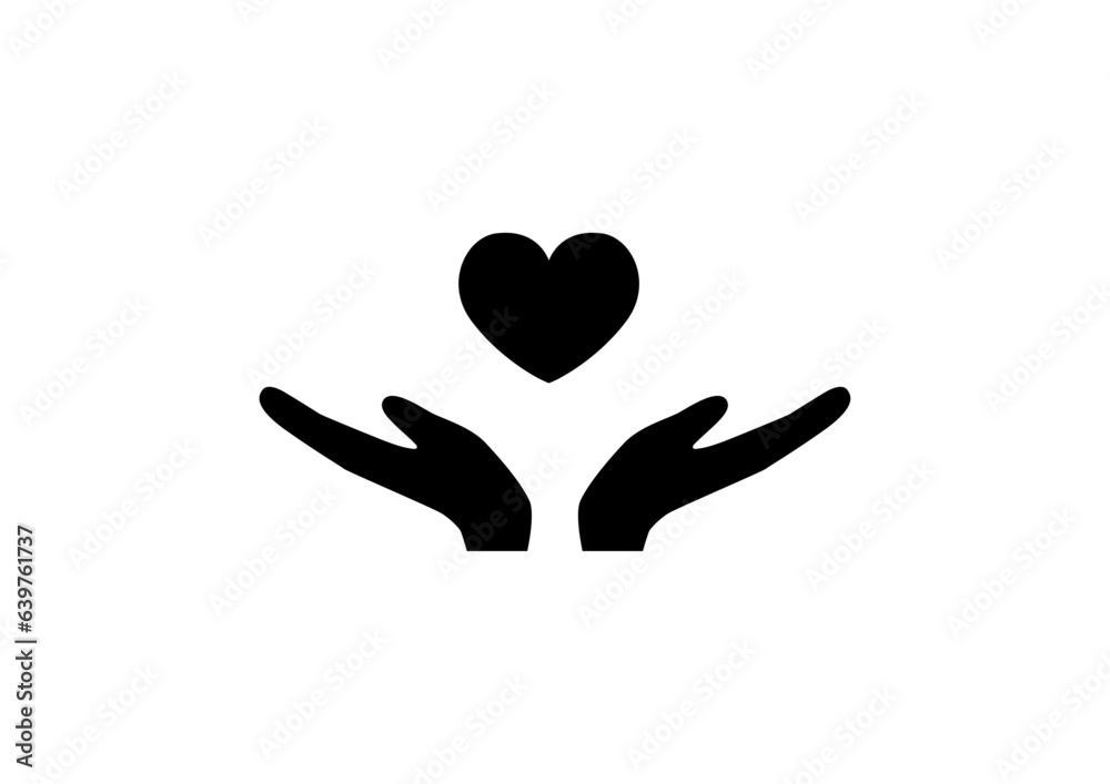 Obraz premium シンプルな手とハートのアイコン(モノクロ)