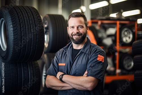 auto repair shop skilled employees assist customers with selecting and installing car tires.Generated with AI