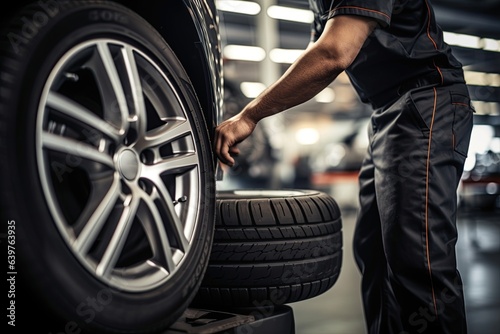 auto repair shop skilled employees assist customers with selecting and installing car tires.Generated with AI