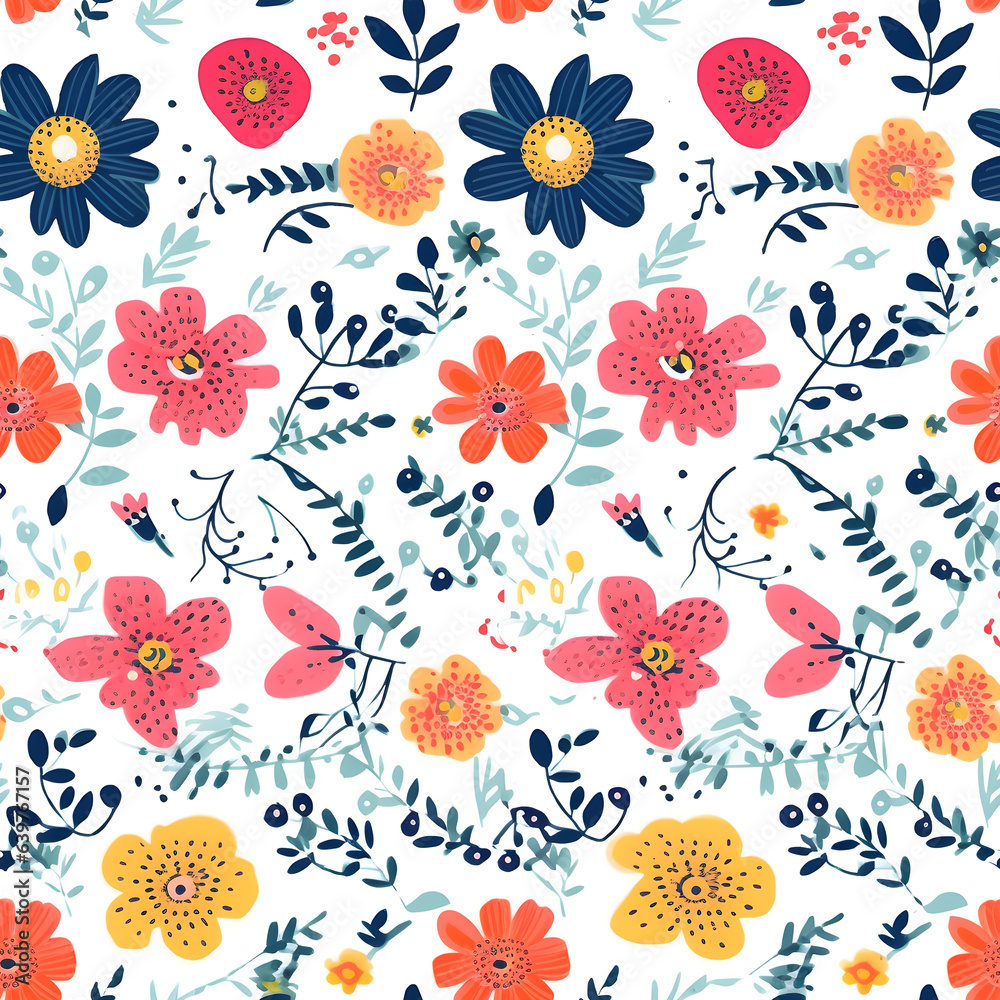 Fototapeta premium Seamless pattern with flowers and leaves. Floral background.