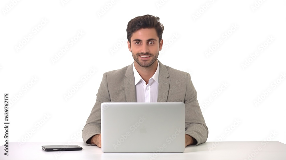 businessman working on laptop isolated on white background