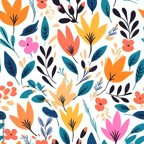 Seamless pattern with flowers and leaves. Floral background. © Jiraphiphat
