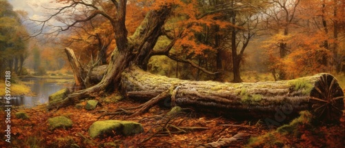 fallen timber tree in autumn environment