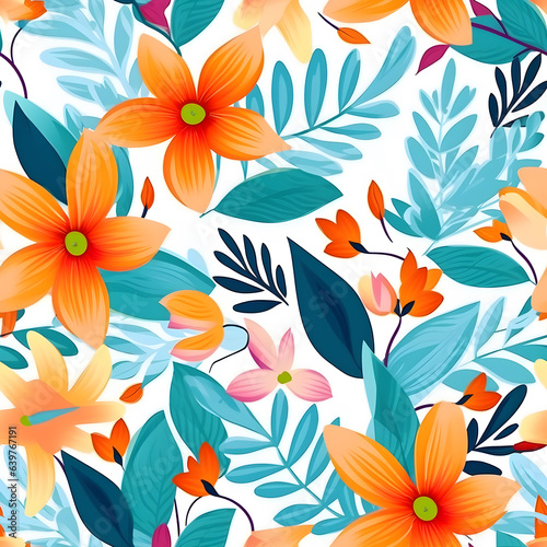 Seamless pattern with flowers and leaves. Floral background.