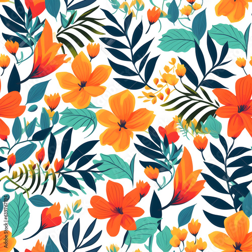 Seamless pattern with flowers and leaves. Floral background.