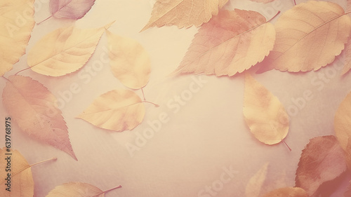 autumn background prints of dry leaves on paper scrapbooking  soft color delicate pastel colors blank copy space