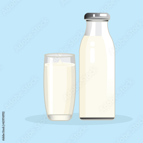 Illustration vector graphic of glass and bottle milk