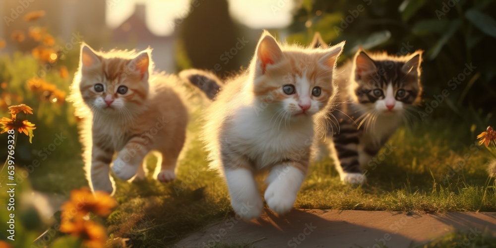 illustration of kittens in the yard, generative AI